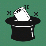 Drawing of toilet paper in a top hat