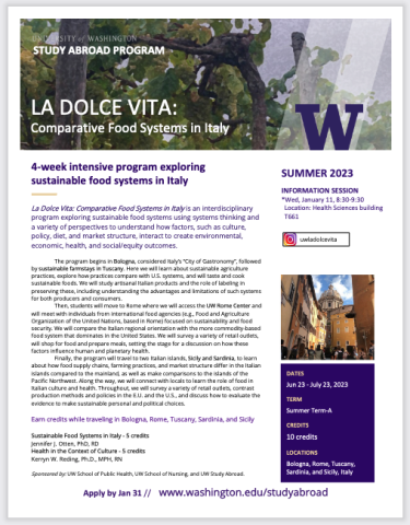 La Dolce Vita: Comparative Food Systems in Italy - preview of PDF flyer